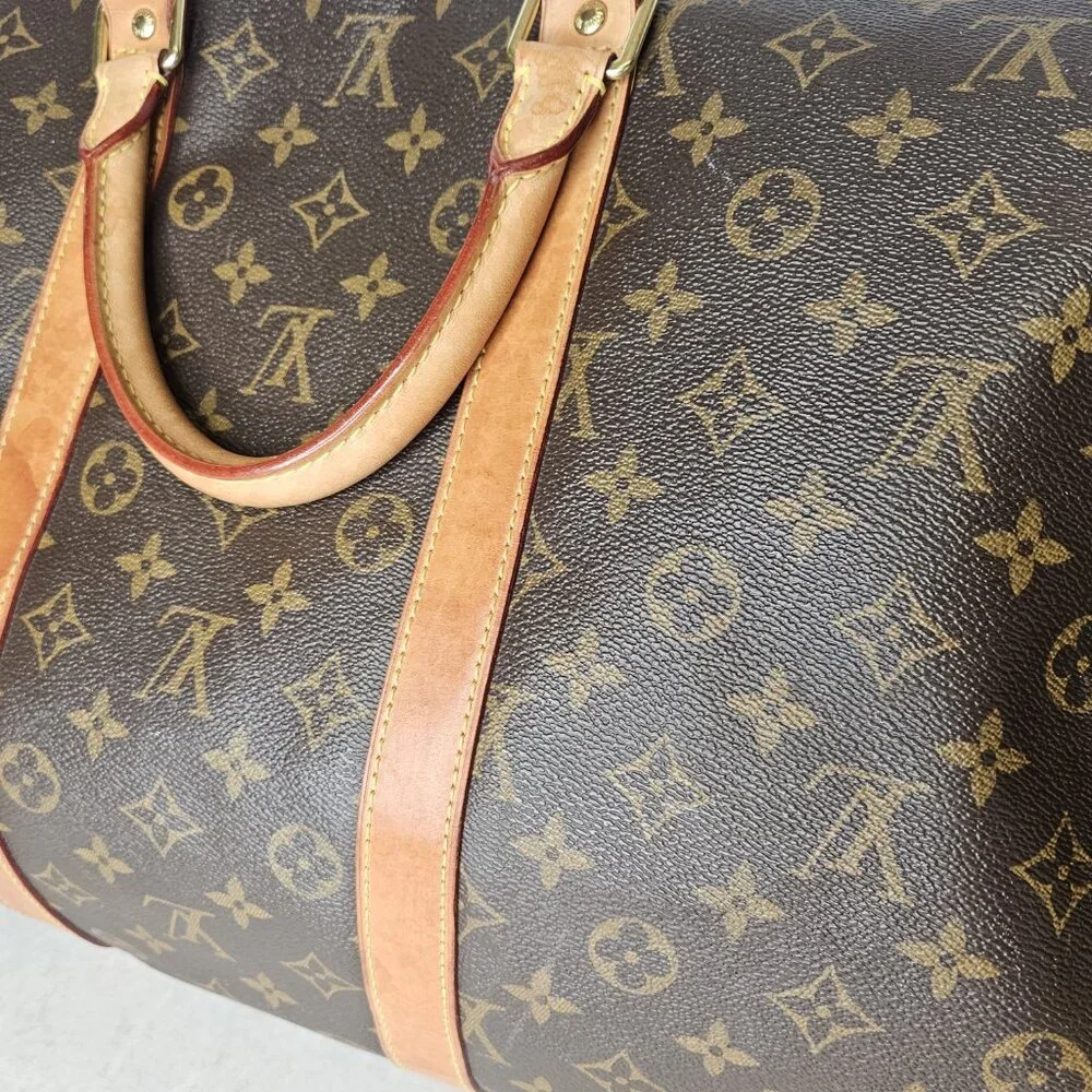 Louis Vuitton Monogram Duffle Bag Keepall 50 Bandoliere Crossbody Tote Bag Purse